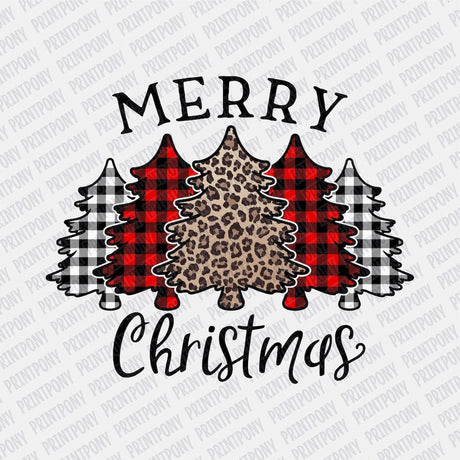 Merry Christmas Plaid & Cheetah print trees DTF transfer - Print Pony™