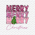 Merry, Merry, Merry Christmas Pink Faux Glitter DTF transfer - PrintPony