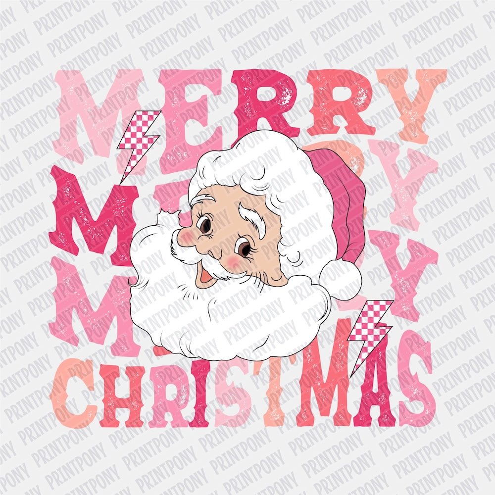 Merry, Merry, Merry, Christmas Pink Santa DTF Transfer - Print Pony™