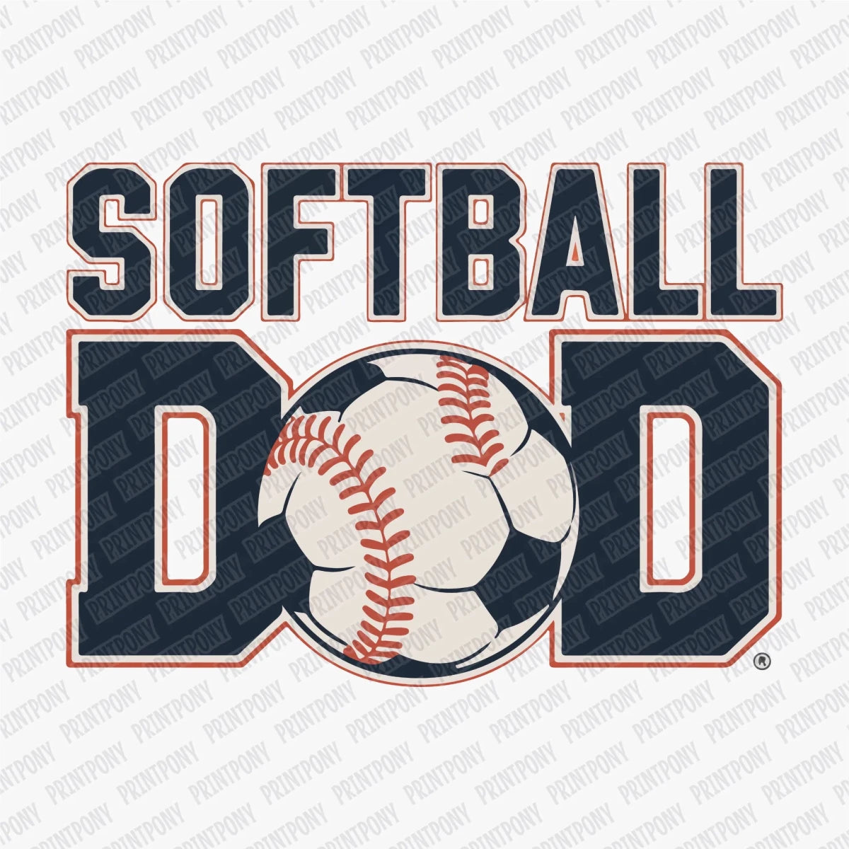 Navy and Red Softball Dad DTF Transfer - PrintPony