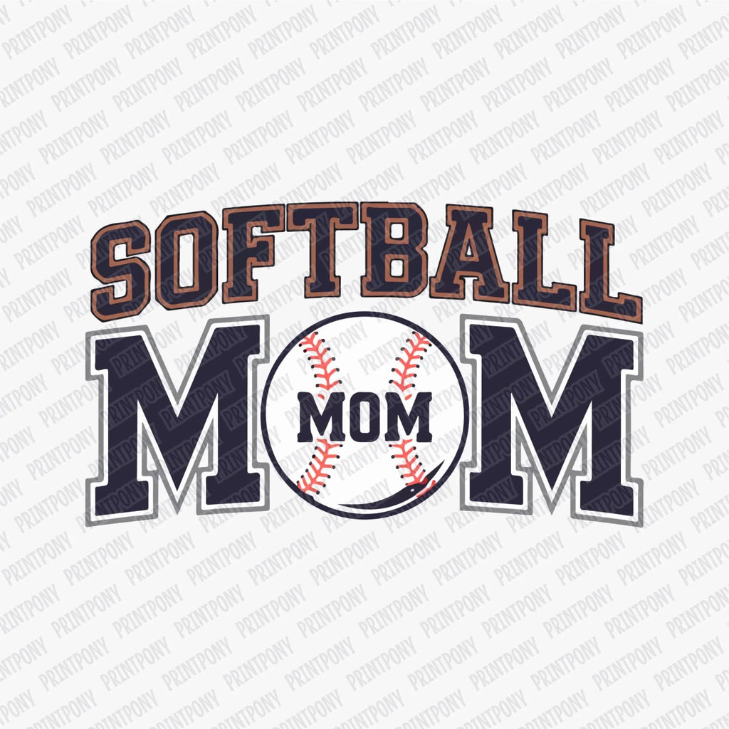 Navy and Red Softball Mom DTF Transfer - PrintPony