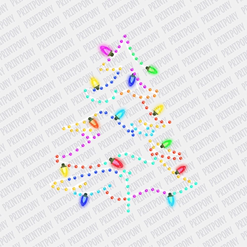 Neon Christmas Tree Lights DTF transfer - Print Pony‚Ñ¢