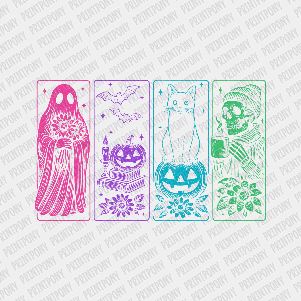 Neon Ghosts and Cat Halloween DTF Transfer - PrintPony™