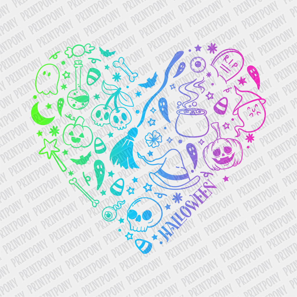 Neon Halloween Heart Shaped Collage DTF Transfer - PrintPony