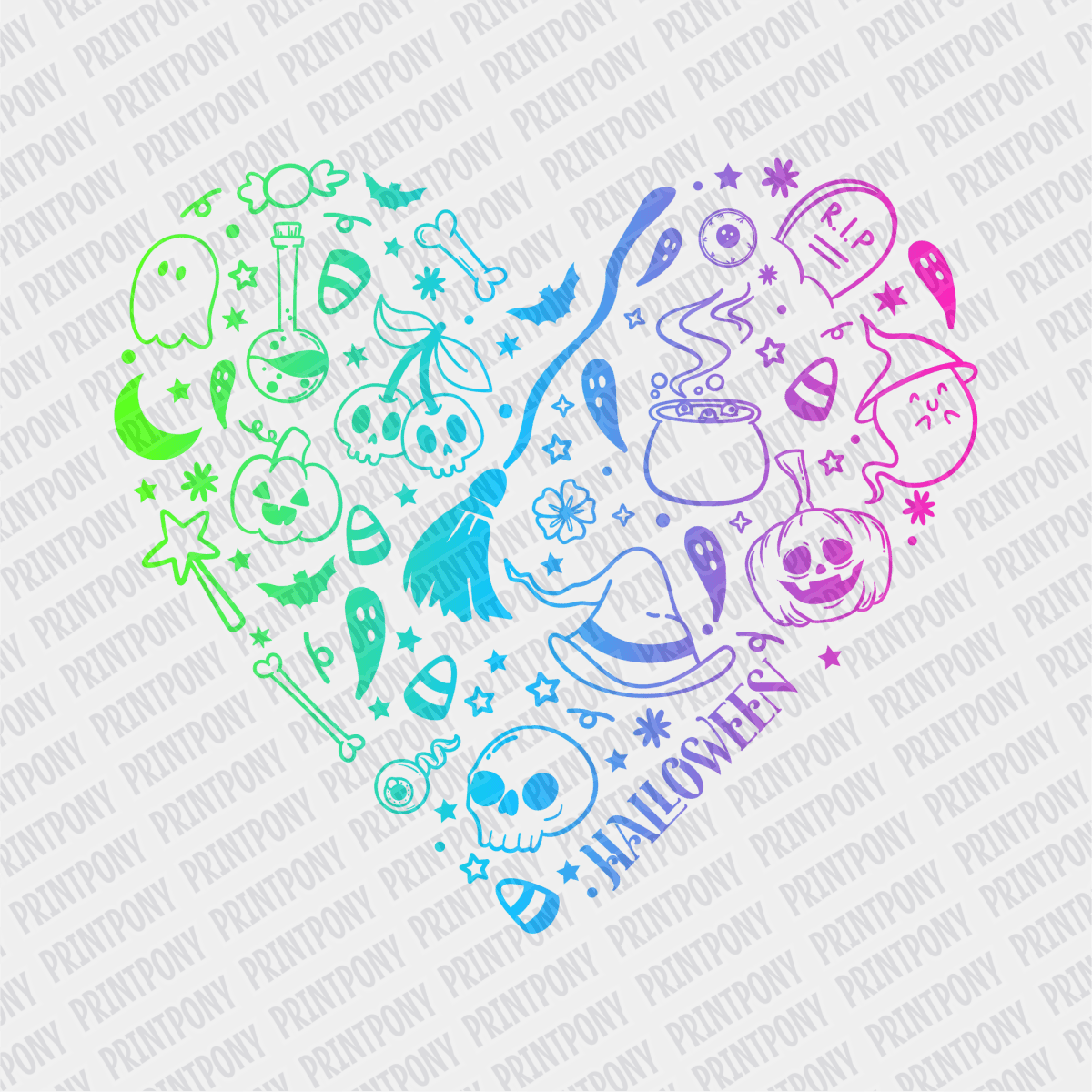 Neon Halloween Heart Shaped Collage DTF Transfer - PrintPony™