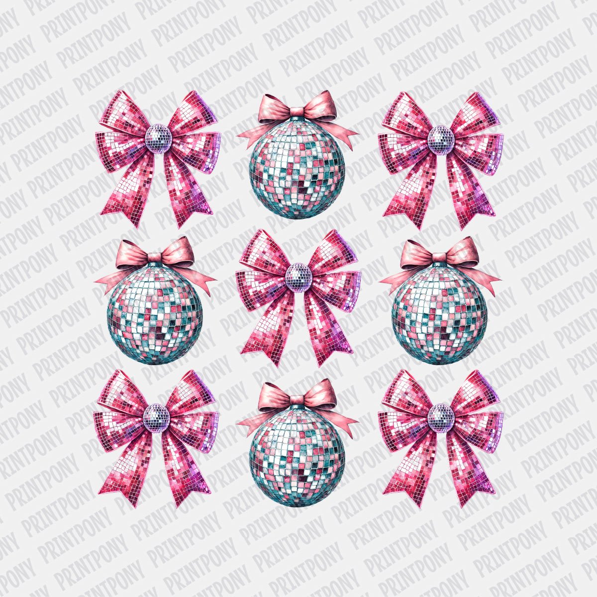 New Year Disco Ball with Pink Ribon Coquette - Print Pony‚Ñ¢