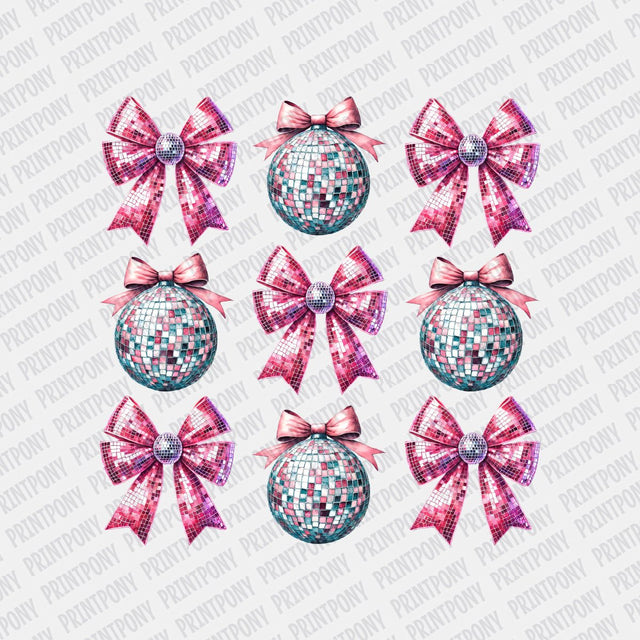 New Year Disco Ball with Pink Ribon Coquette - Print Pony‚Ñ¢