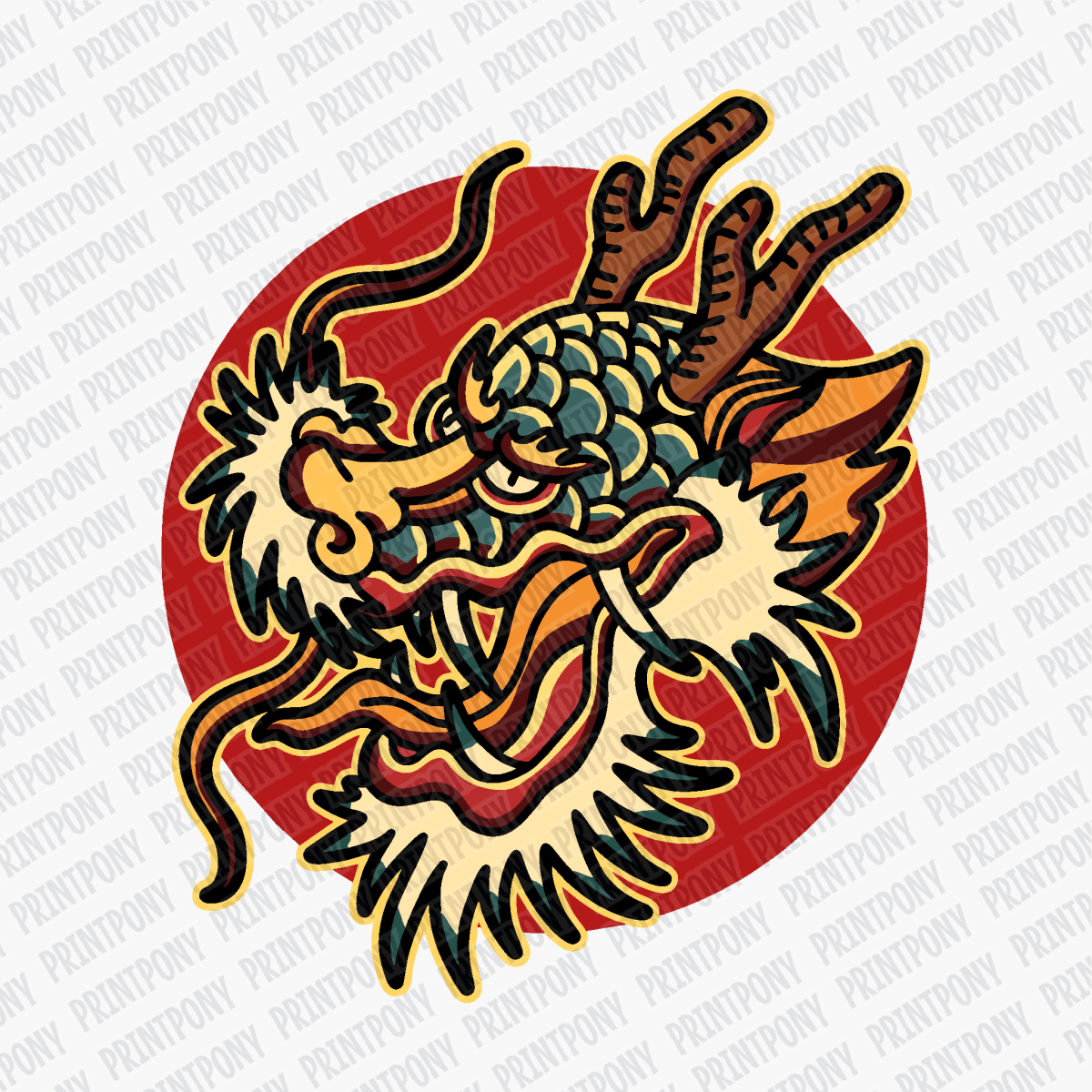 Old School Dragon – Tattoo Flash DTF Transfer - PrintPony®