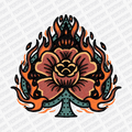 Old School Flaming Rose – Tattoo Flash DTF Transfer - PrintPony®
