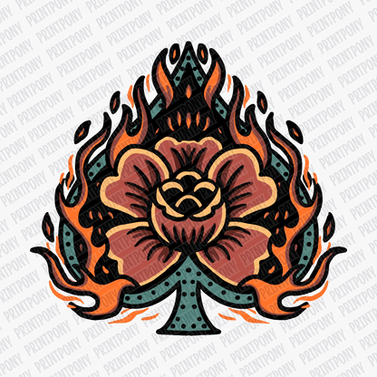 Old School Flaming Rose – Tattoo Flash DTF Transfer - PrintPony®