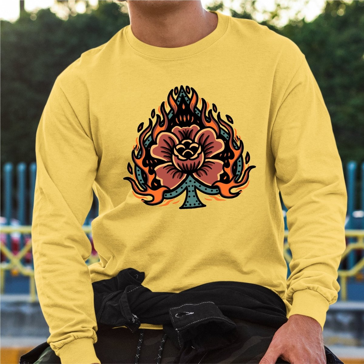 Old School Flaming Rose – Tattoo Flash DTF Transfer - PrintPony®