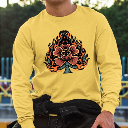 Old School Flaming Rose – Tattoo Flash DTF Transfer - PrintPony®