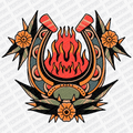 Old School Horseshoe Flower – Tattoo Flash DTF Transfer - PrintPony®