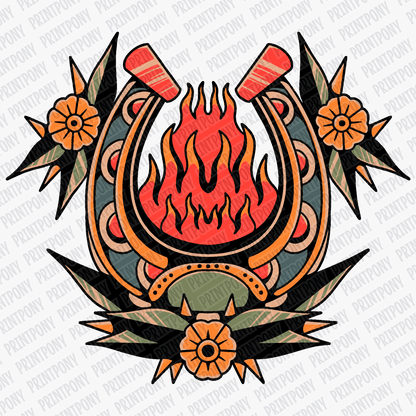 Old School Horseshoe Flower – Tattoo Flash DTF Transfer - PrintPony®