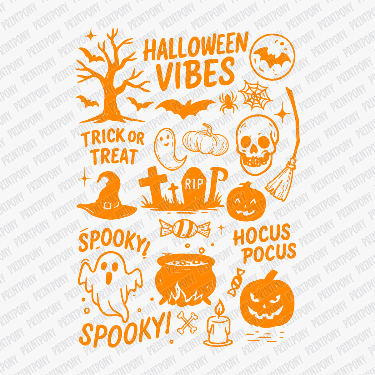 Orange Halloween Vibes Collage DTF Transfer - PrintPony™