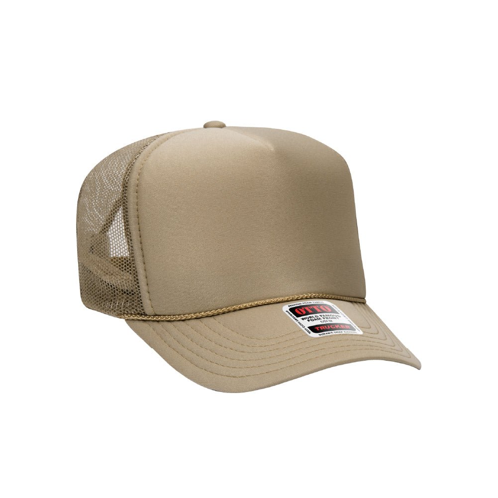 OTTO Cap Custom 5 Panel High Crown Mesh Back Trucker Hat - Khaki - Print Pony™