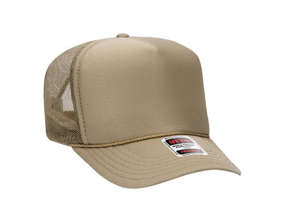 OTTO Cap Custom 5 Panel High Crown Mesh Back Trucker Hat - Khaki - Print Pony™