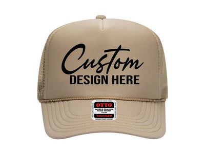 OTTO Cap Custom 5 Panel High Crown Mesh Back Trucker Hat - Khaki - Print Pony™