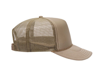 OTTO Cap Custom 5 Panel High Crown Mesh Back Trucker Hat - Khaki - Print Pony™