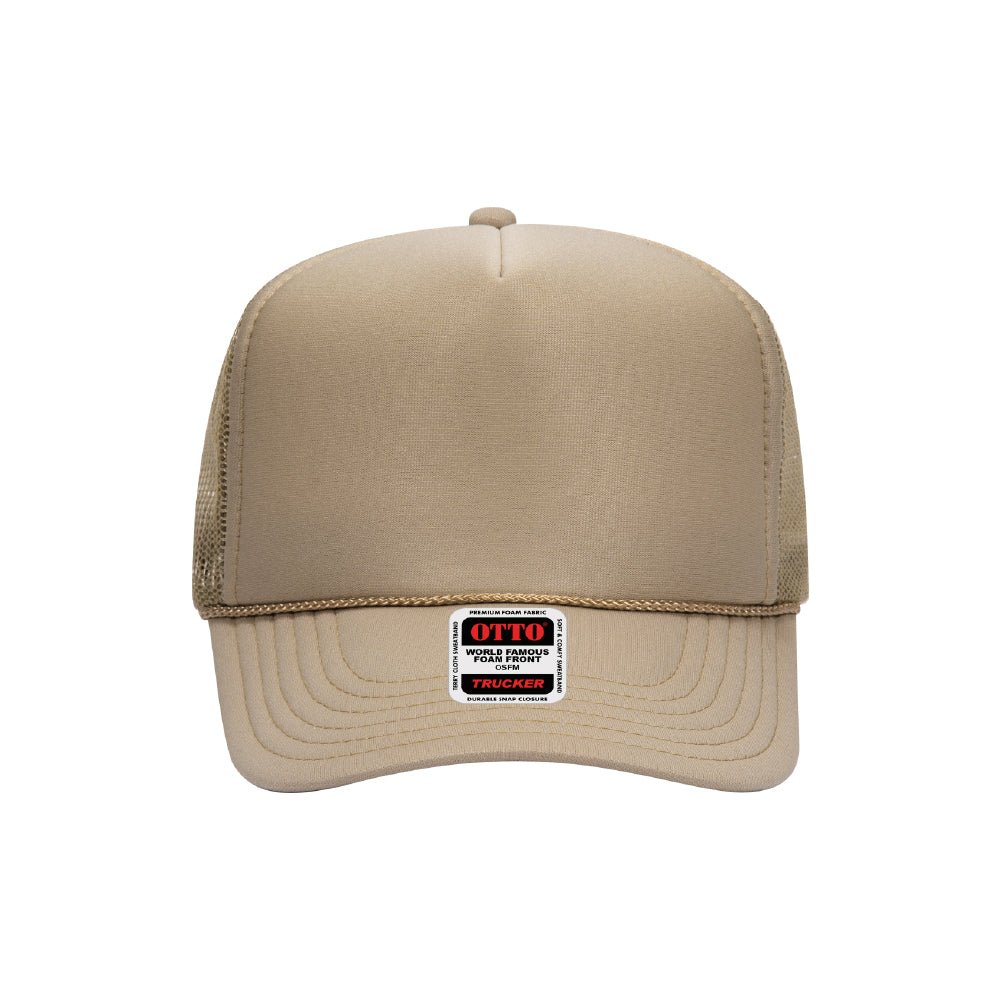 OTTO Cap Custom 5 Panel High Crown Mesh Back Trucker Hat - Khaki - Print Pony™