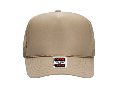 OTTO Cap Custom 5 Panel High Crown Mesh Back Trucker Hat - Khaki - Print Pony™