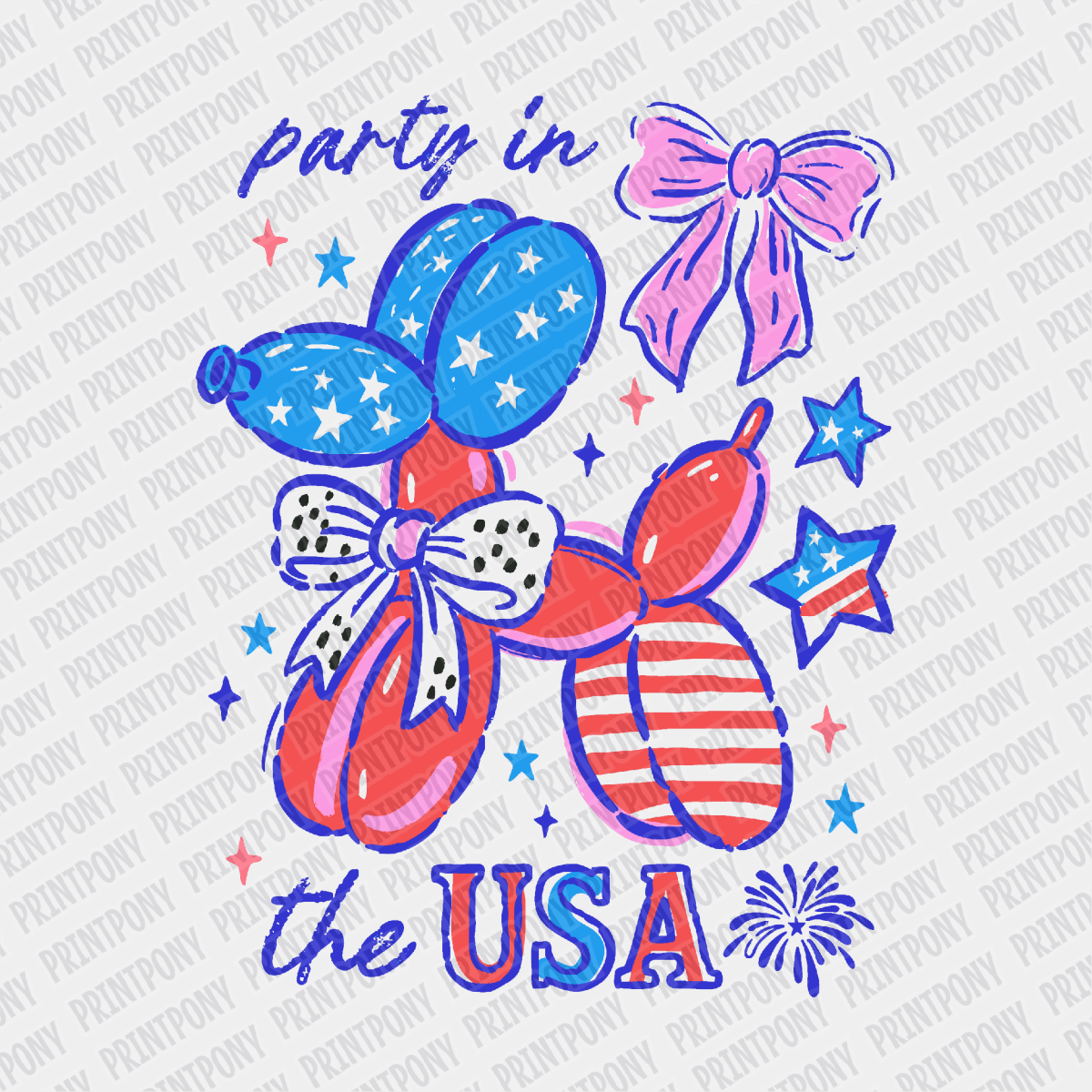 Party in the USA Ballon Dog - DTF transfer - PrintPony