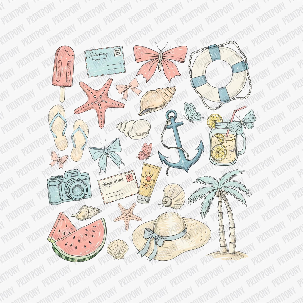 Pastel Summertime Collage DTF Transfer - PrintPony