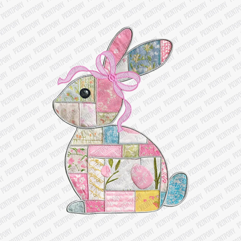 Patchwork Pink Bunny DTF Transfer - PrintPony