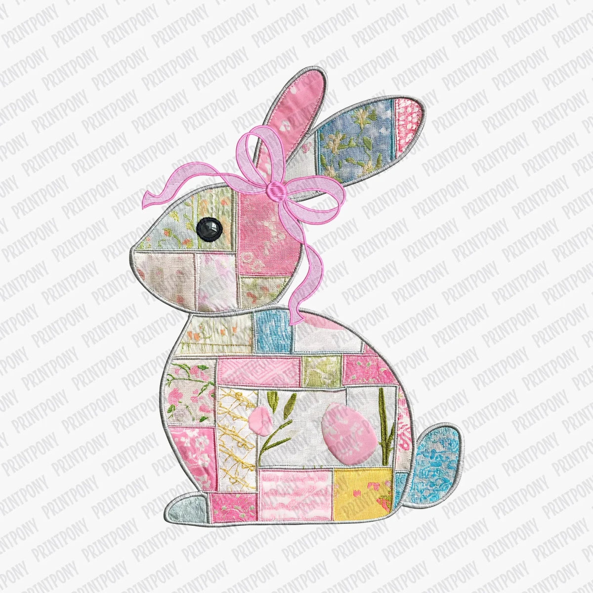 Patchwork Pink Bunny DTF Transfer - PrintPony