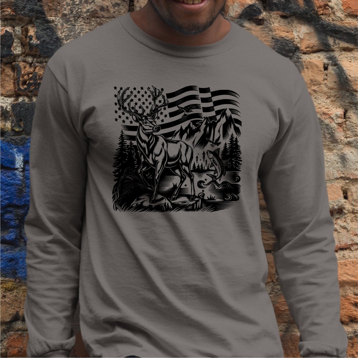 Patriotic Buck - American Flag (Black) DTF Transfer - PrintPony®