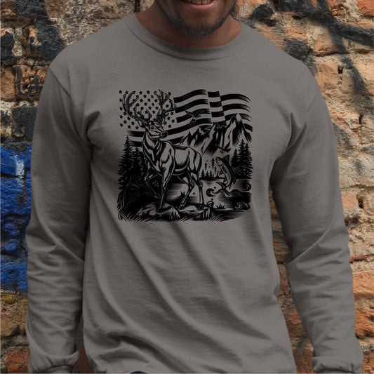 Patriotic Buck - American Flag (Black) DTF Transfer - PrintPony®