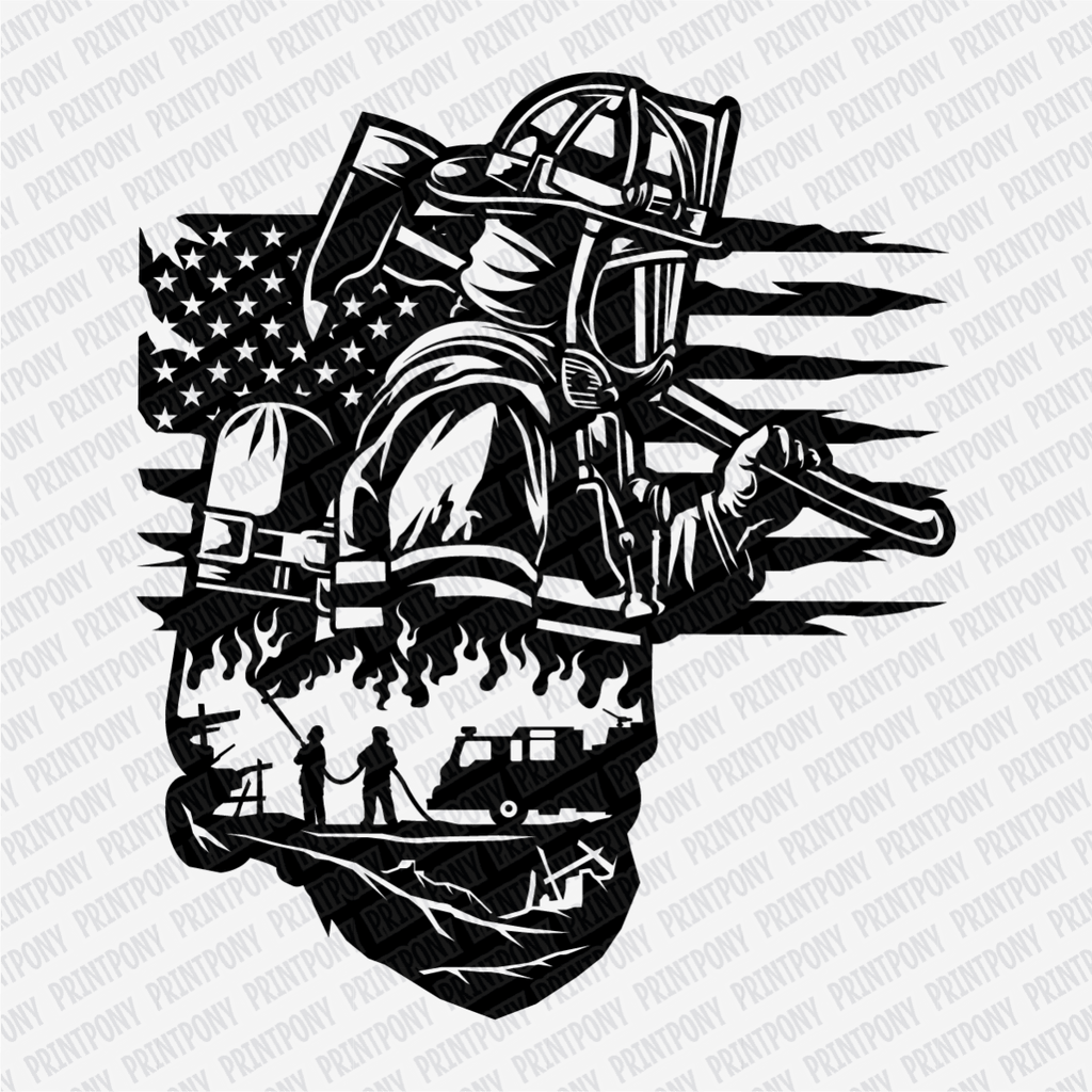 Patriotic Firefighter and US Flag DTF Transfer - PrintPony®