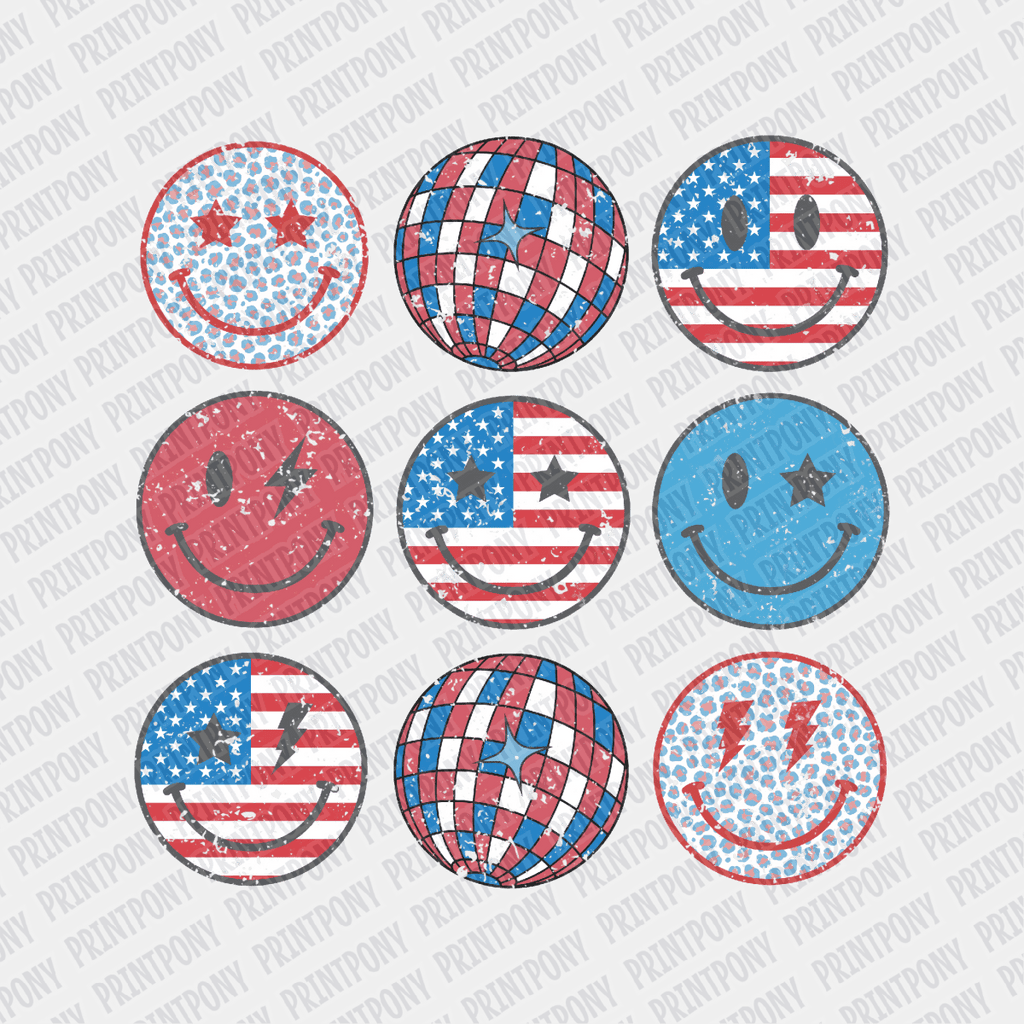 Patriotic Smiley Faces - DTF transfer - PrintPony