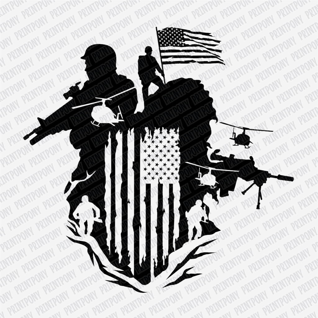 Patriotic Soldiers and US Flag DTF Transfer - PrintPony®