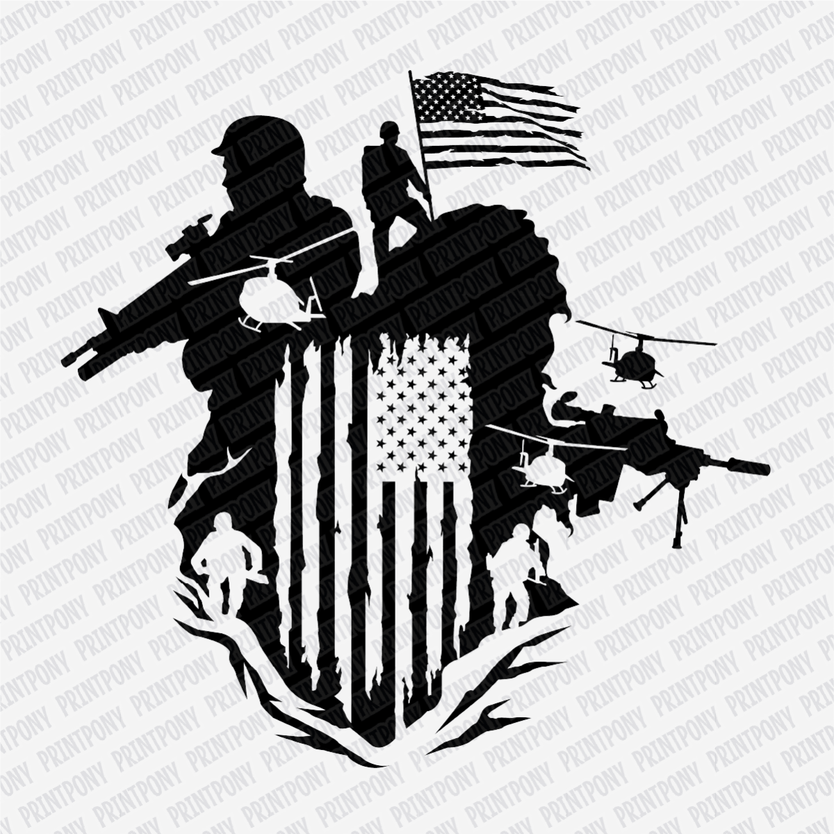 Patriotic Soldiers and US Flag DTF Transfer - PrintPony®