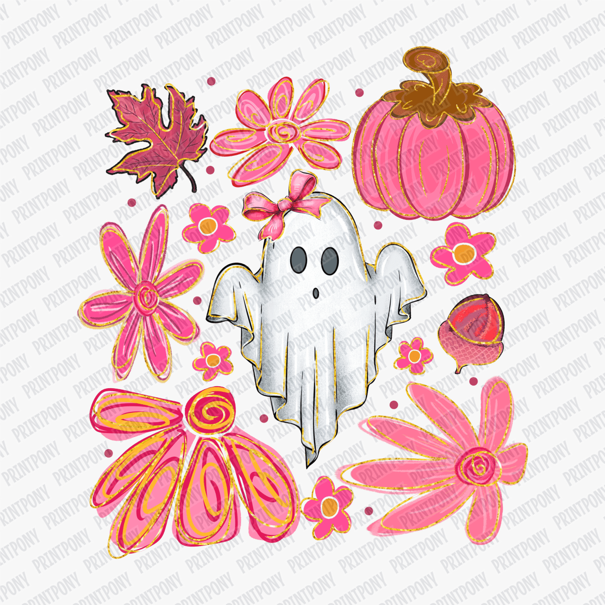 Pink Flowers and Ghost Design - DTF Transfer - PrintPony™