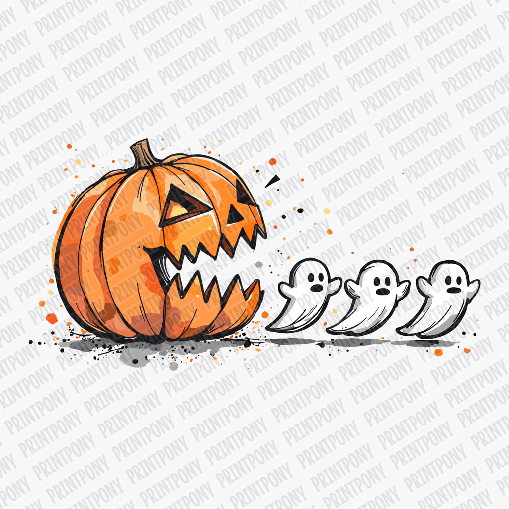 Pumpkin Chasing Ghosts Halloween DTF Transfer - PrintPony