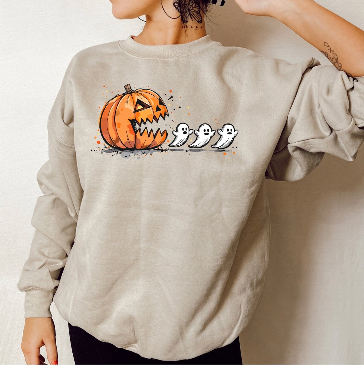 Pumpkin Chasing Ghosts Halloween DTF Transfer - PrintPony
