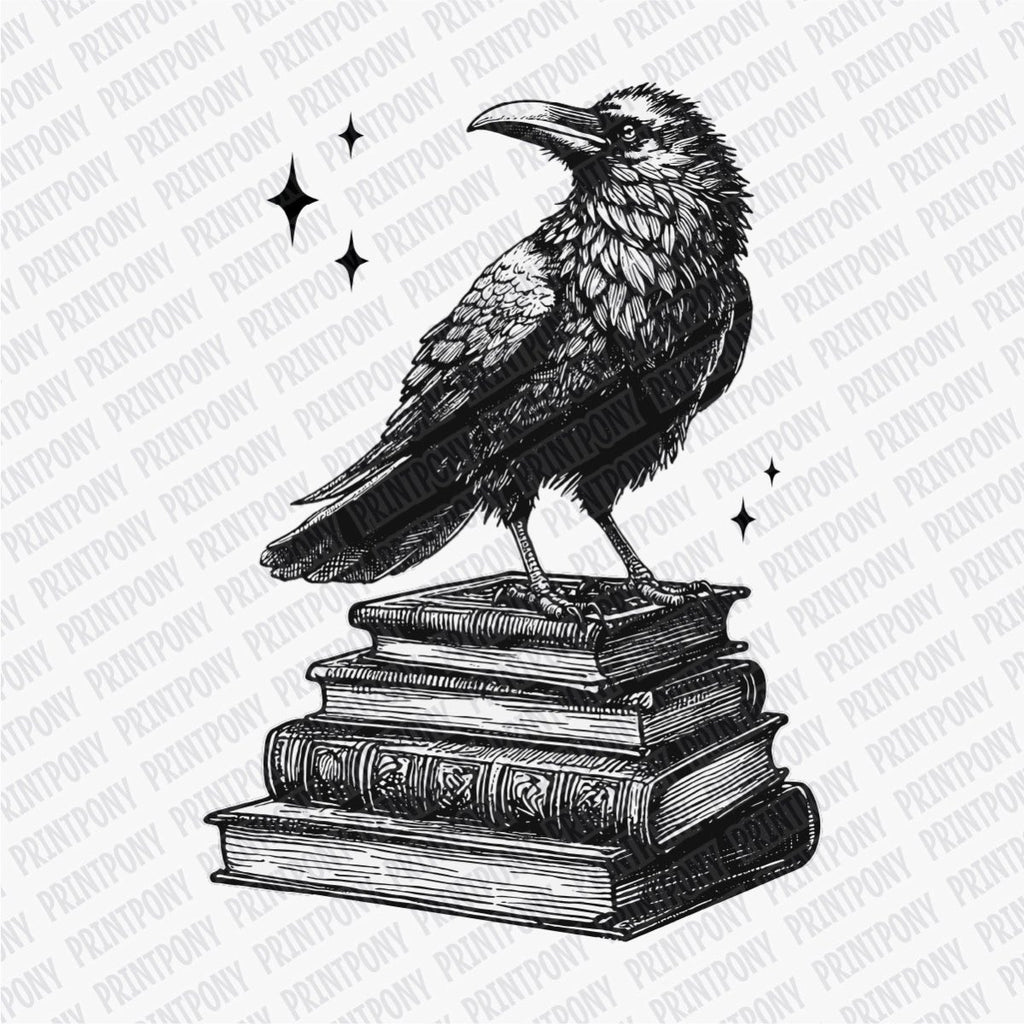 Raven and Books - DTF Transfer - PrintPony¬Æ
