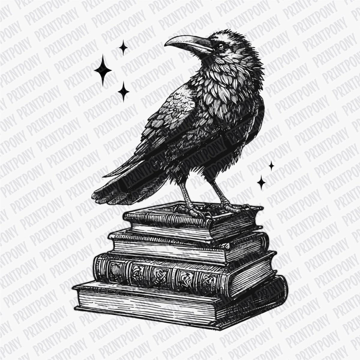 Raven and Books - DTF Transfer - PrintPony¬Æ
