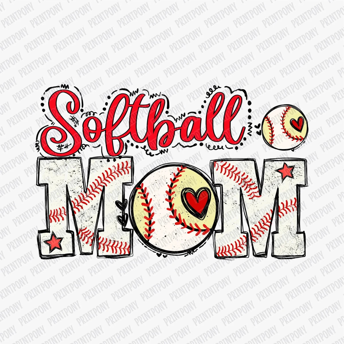 Red and Yellow Softball Mom DTF Transfer - PrintPony
