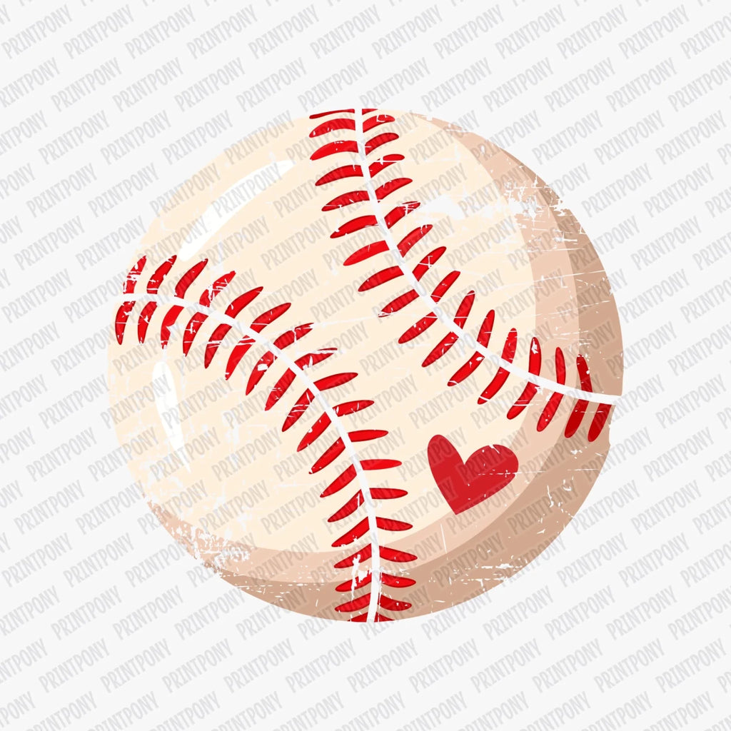 Retro Baseball with Heart DTF Transfer - PrintPony