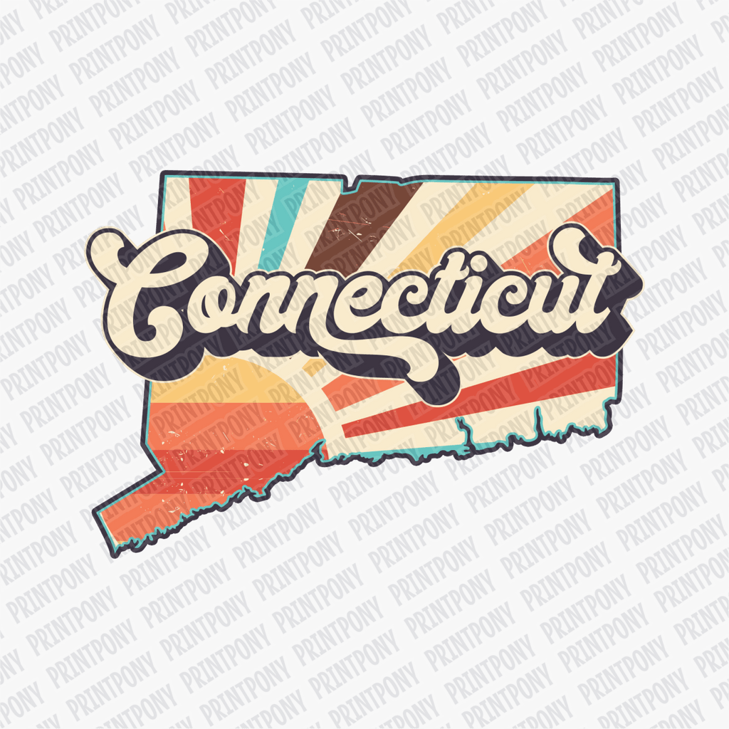 Retro Connecticut State DTF Transfer - Ready to Press - PrintPony