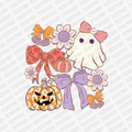 Retro Floral Coquette Ghost and Pumpkin Halloween DTF Transfer - PrintPony