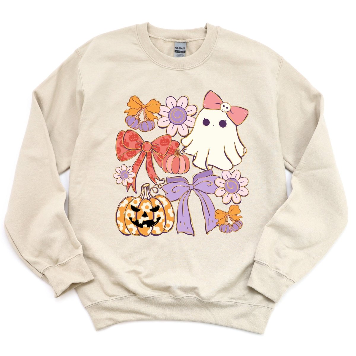 Retro Floral Coquette Ghost and Pumpkin Halloween DTF Transfer - PrintPony