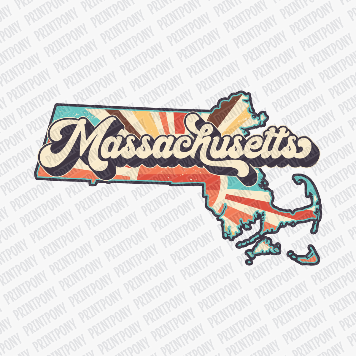 Retro Massachusetts State DTF Transfer - Ready to Press - PrintPony
