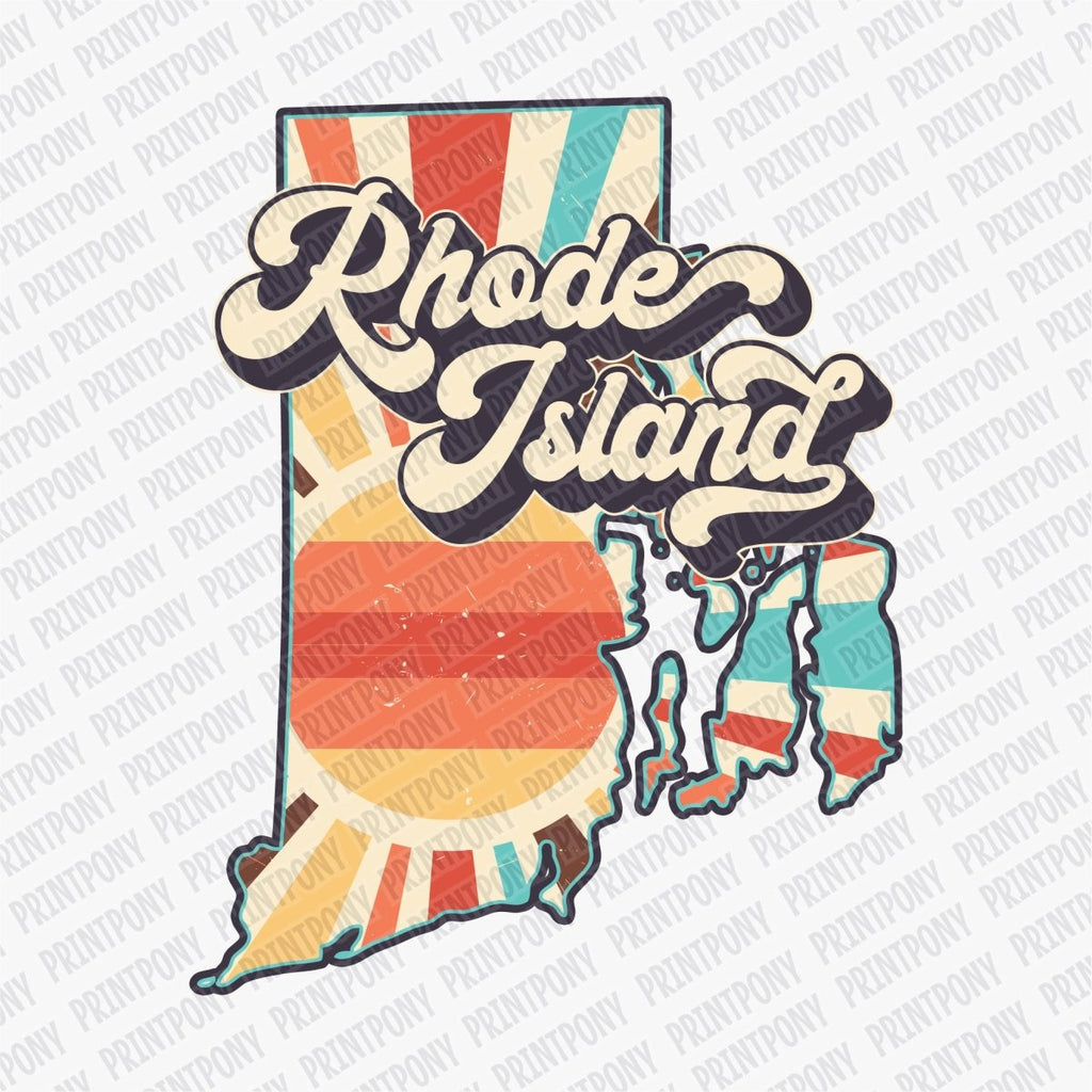 Retro Rhode Island State DTF Transfer - Ready to Press - PrintPony®