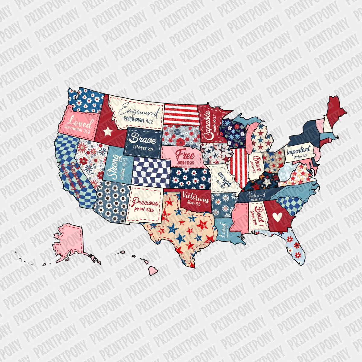 Retro USA Map - DTF transfer - PrintPony