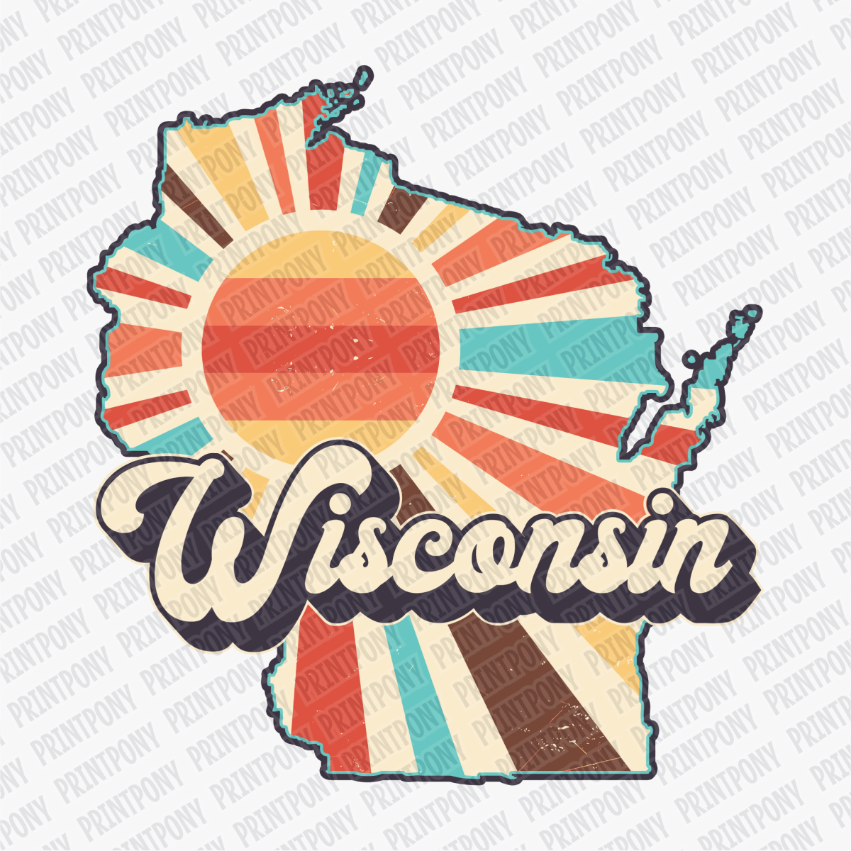 Retro Wisconsin State DTF Transfer - Ready to Press - PrintPony®