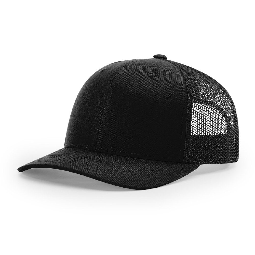Richardson 112 Black Snapback Trucker Hat - PrintPony